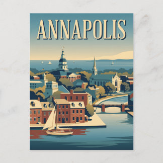Annapolis Maryland Vintage Harbour Travel Poster Postcard