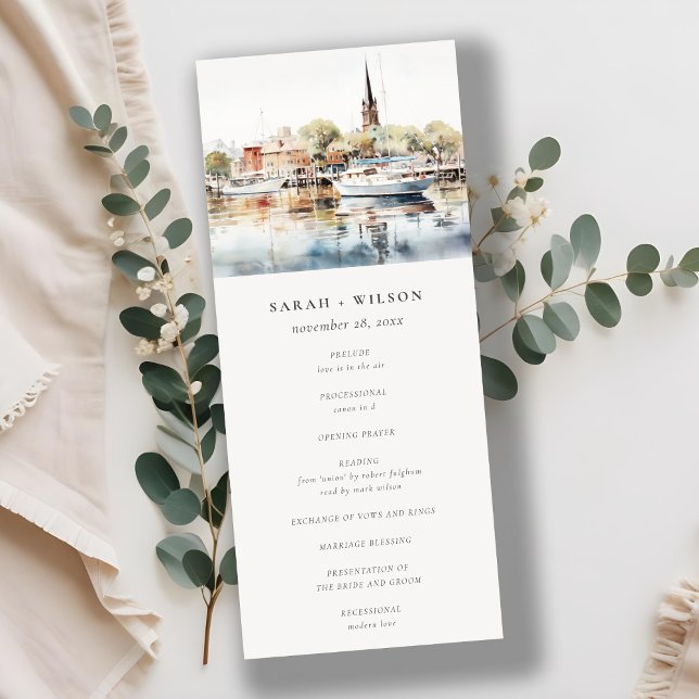 Annapolis Maryland Watercolor Wedding Program Invitation (Creator Uploaded)