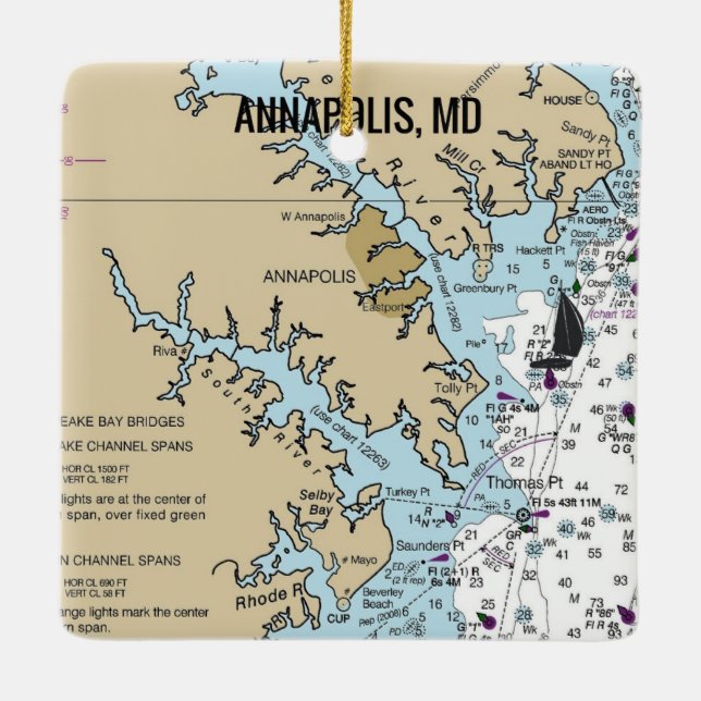 Annapolis MD Chart Ceramic Ornament (Back)