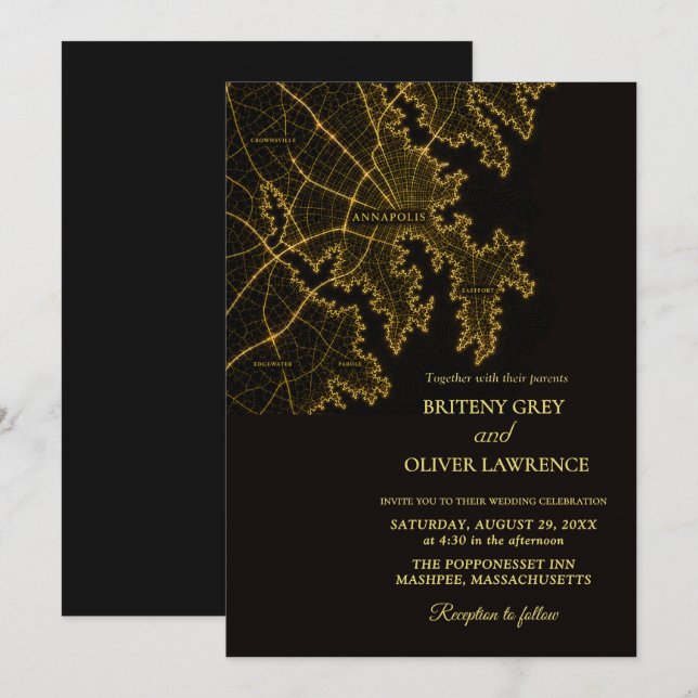 Annapolis MD Chesapeake Bay golden Wedding Invitation (Front/Back)