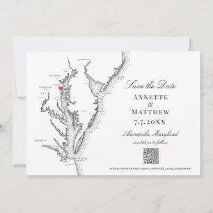 Annapolis MD Wedding Elegant Black White QR code Save The Date