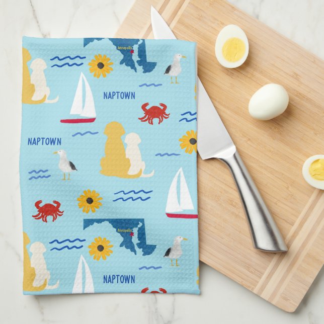 Annapolis (Naptown) Pups Summertime Kitchen Towel (Quarter Fold)