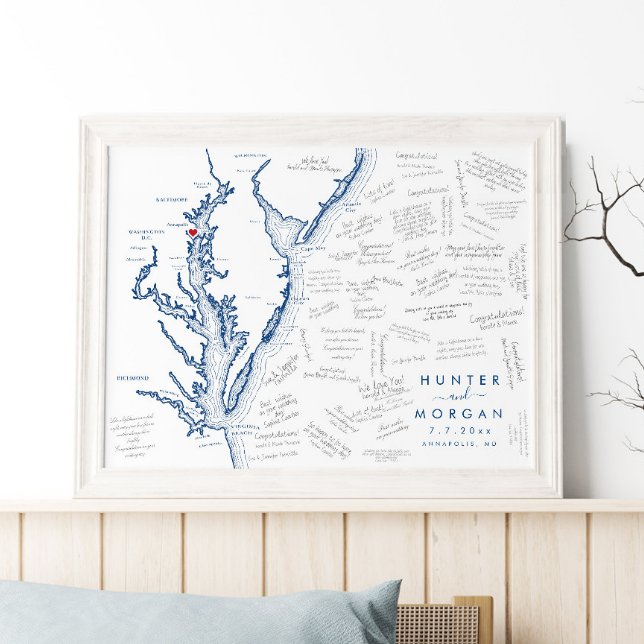 Annapolis Wedding Modern Guest Book Poster (This Chesapeake Bay map alternative guest book is perfect for your Annapolis destination wedding)