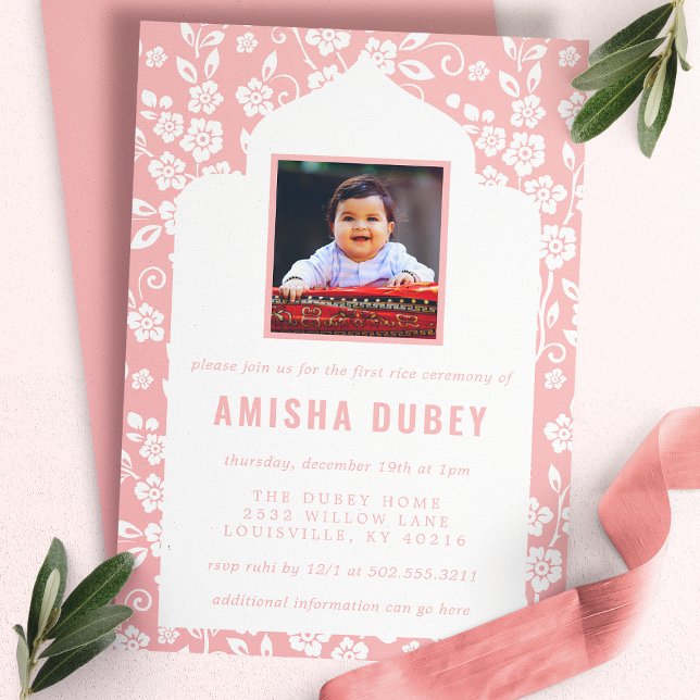 Annaprashan Pink White Floral First Rice Ceremony Invitation (Creator Uploaded)