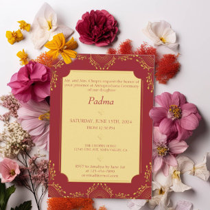 Annaprashana First Rice Red Gold Flowers Photo Invitation