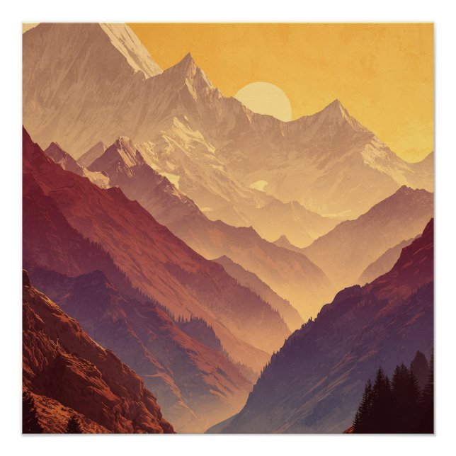 Annapurna Circuit Huge Peaking Mountains With Sun Poster (Front)