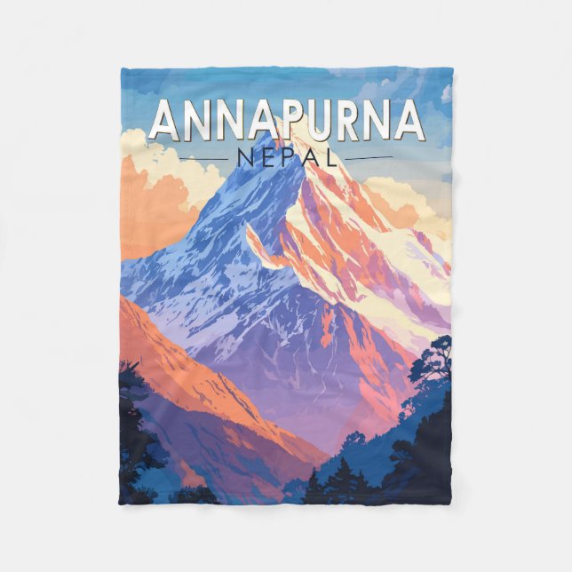 Annapurna Nepal Travel Art Vintage Fleece Blanket (Front)
