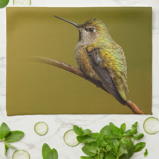Anna's Hummingbird on the Scarlet Trumpetvine Tea Towel (Folded)