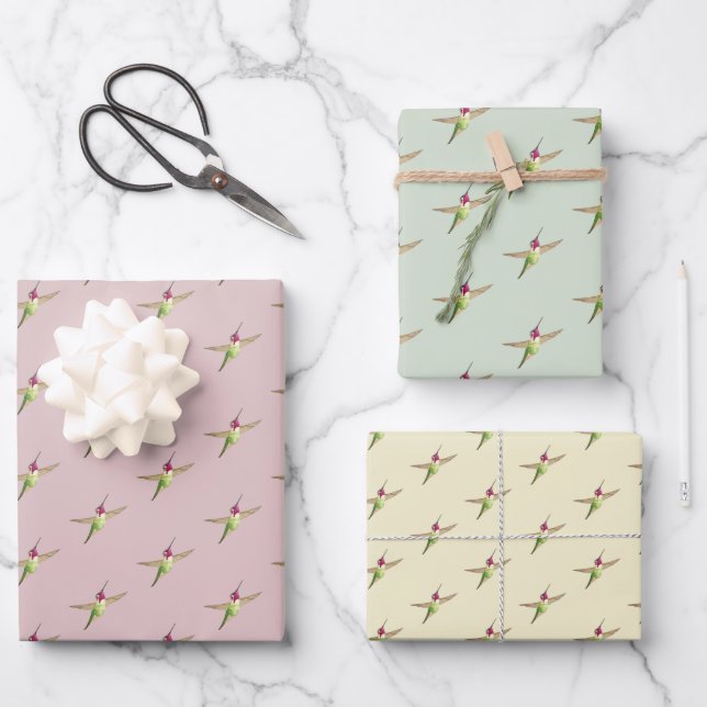Anna's Hummingbird Pattern Wrapping Paper Sheets (Front)