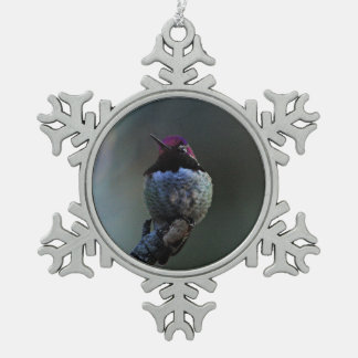 Anna's Hummingbird Snowflake Pewter Christmas Ornament