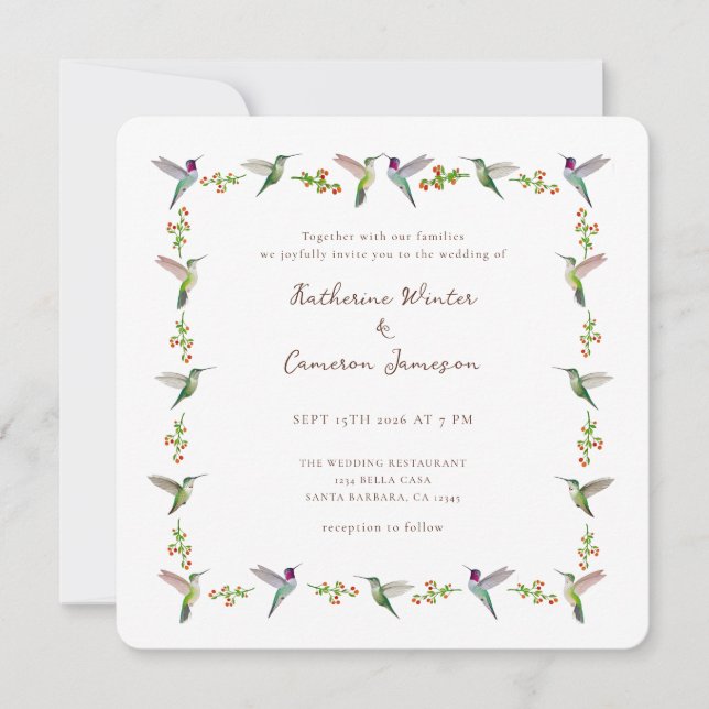 Anna's Hummingbird Wedding Invitation (Front)