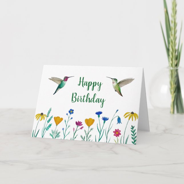 Anna's Hummingbirds and Wildflowers Birthday Card (Front)
