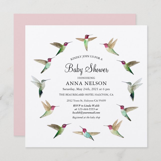 Anna's Hummingbirds Baby Shower Invitation (Front/Back)