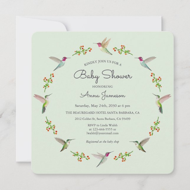 Anna's Hummingbirds Baby Shower Invitation (Front)