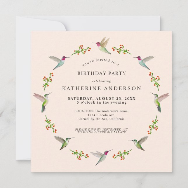 Anna's Hummingbirds Birthday Invitation (Front)