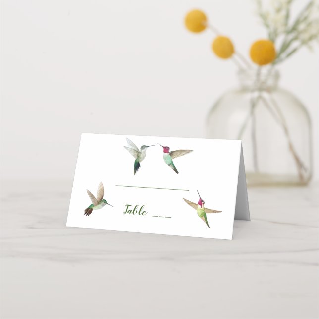Anna's Hummingbirds Wedding Place Card (Front)