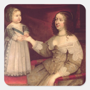 Anne of Austria  with her son Louis XIV Square Sticker