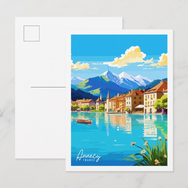 Annecy France vintage travel place illustration Postcard (Front/Back)