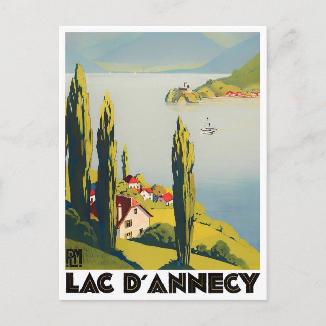 Annecy lake France vintage travel Postcard (Front)
