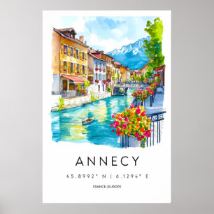 Annecy Watercolor Poster Annecy Travel Print