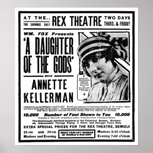 Annette Kellerman 1918 vintage movie ad poster (Front)