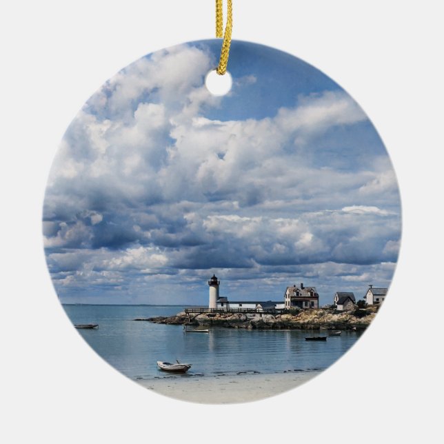 Annisquam Lighthouse, Gloucester MA c1904 Ceramic Tree Decoration (Front)