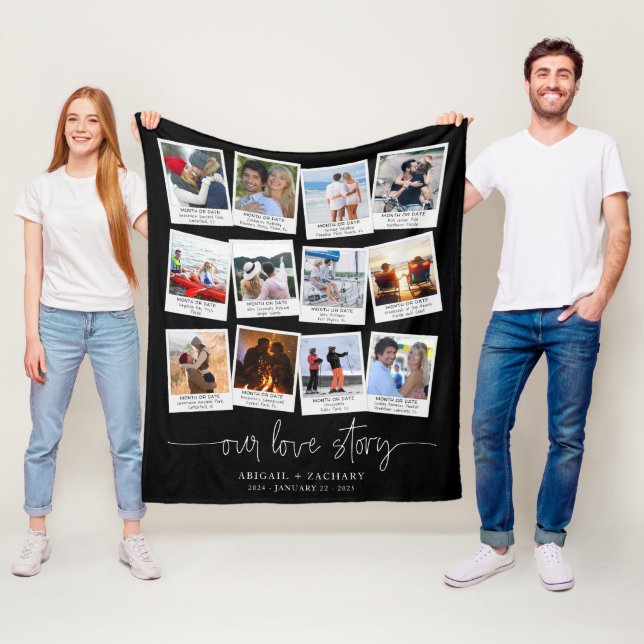 Anniversary 12 Photo Snapshot Frame OUR LOVE STORY Fleece Blanket (In Situ)