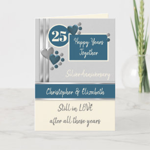 Anniversary 25th Silver 25 years dark blue cream Card