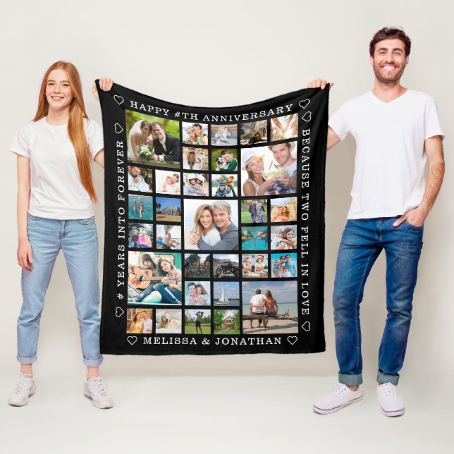Anniversary 33 Photo Collage Custom Personalised Fleece Blanket (In Situ)