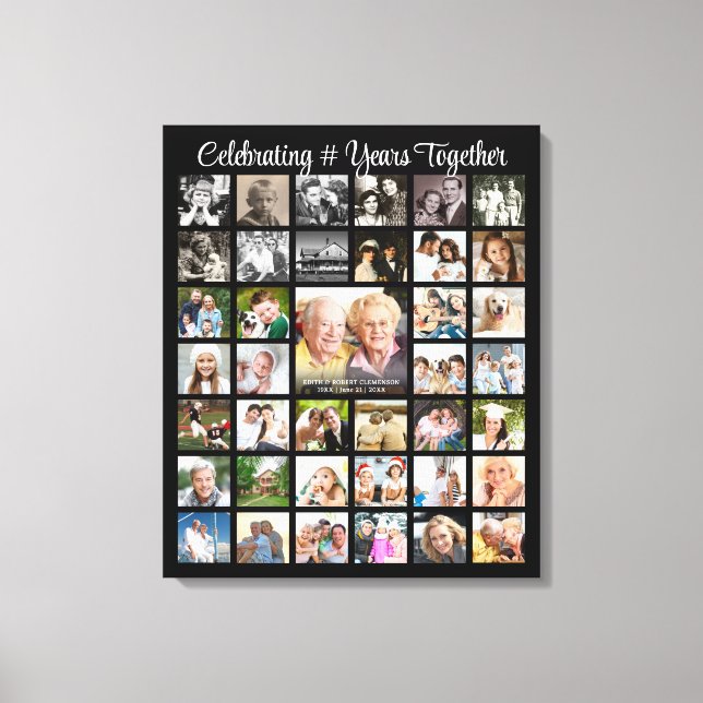 Anniversary 39 Photo Collage Personalised Black Canvas Print (Front)