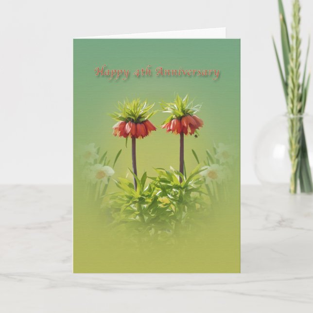 Anniversary, 4th, Red Rubra Tulips Card (Front)