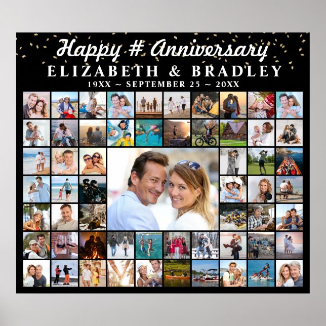Anniversary 59 Photo Collage Confetti Personalised Poster (Front)
