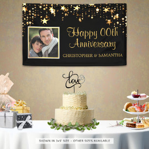 Anniversary ANY Year Black & Gold Photo Banner