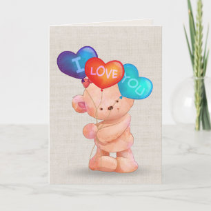 Anniversary Bear with I Love You Balloons Card