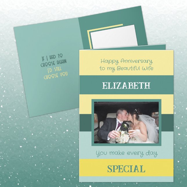 Anniversary beautiful wife yellow green photo card (Creator Uploaded)