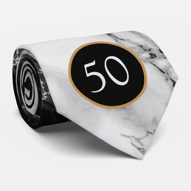Anniversary Black White Marble Stone Neck Tie (Rolled)