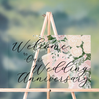 Anniversary Blush Sheer Bow Bright Rose Bouquet Acrylic Sign