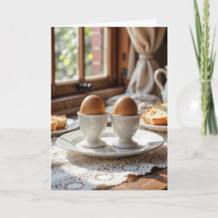 Anniversary Breakfast Brown Eggs In Egg Cups Card