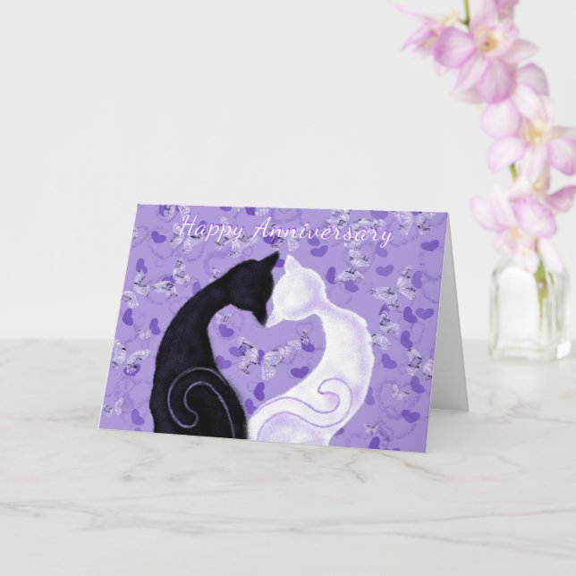 Anniversary Card Beautiful Love Couple Cat (Orchid)