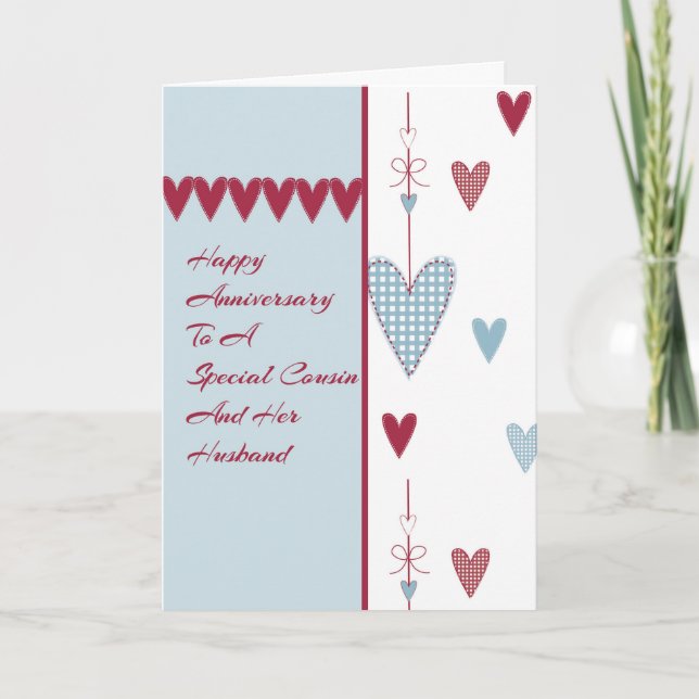 Anniversary Card for Cousin & Her Husband Hearts (Front)
