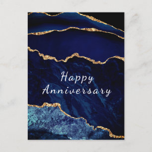 Anniversary Card Navy Blue Gold Glitter Marble