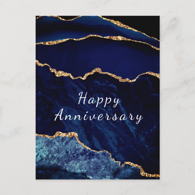 Anniversary Card Navy Blue Gold Glitter Marble (Front)