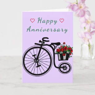 Anniversary Card Romantic Flowers Bike