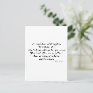 Anniversary Card, Romantic Jane Austen Quote Postcard
