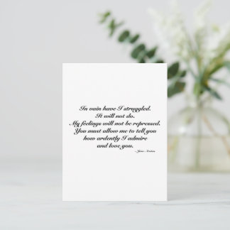 Anniversary Card, Romantic Jane Austen Quote Postcard