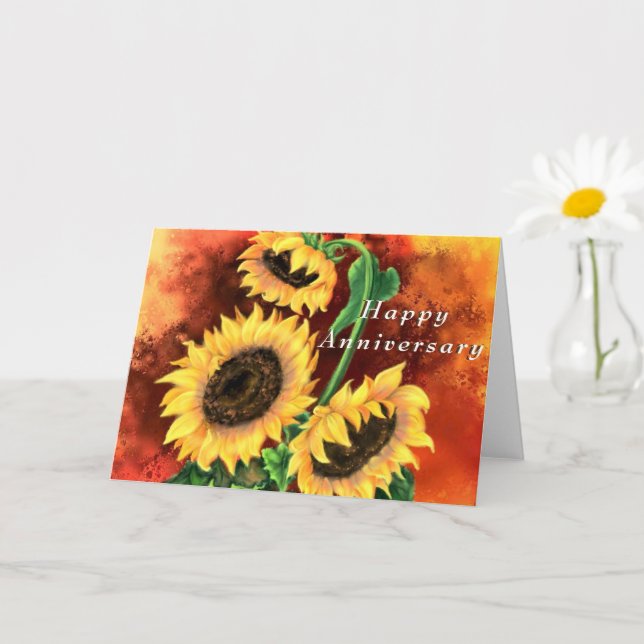 Anniversary Card Three Sunflowers Painting (Small Plant)