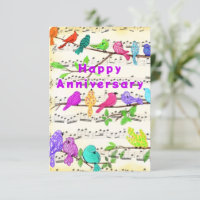 Anniversary Card with Colourful Musical Birds