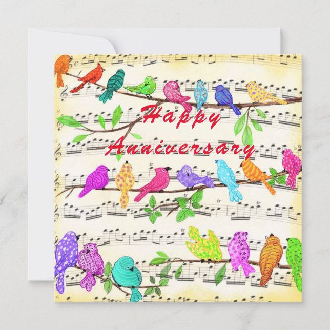Anniversary Card with Happy Musical  Birds (Front)