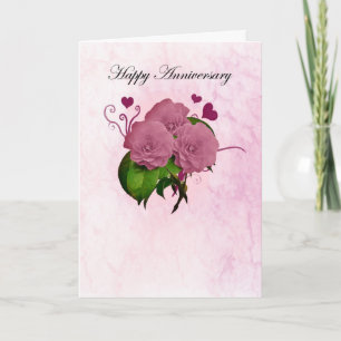 Anniversary card with pink roses and hearts