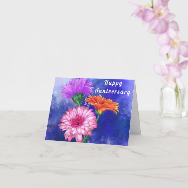 Anniversary Card with Three Colour Gerberas (Orchid)